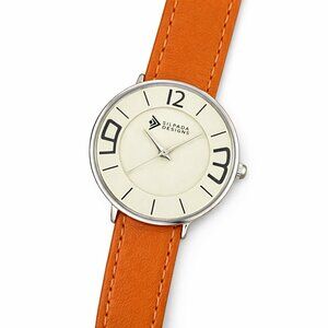 Silpada Orange Leather Strap Watch – Retired Sterling Silver Designer Watch